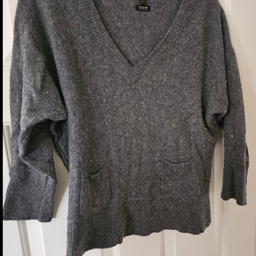 Massimo Dutti Gray V-Neck Sweater with Pockets